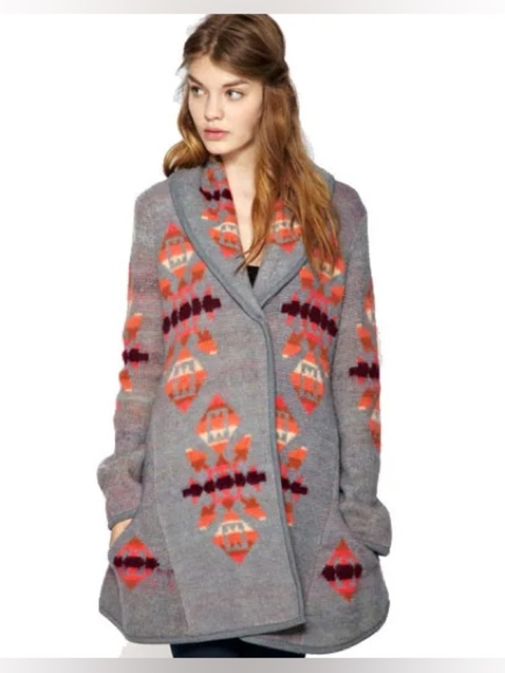 Asos We The Free Shawl Collar Navajo Knitted Cardigan Bench Gray Cardigan